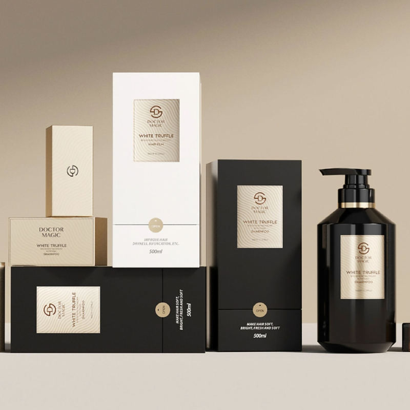 Συσκευασία αρωμάτων roll-on 3 φιαλών σε χρυσό μαύρο, πολυτελές καλλυντικό κουτί με μαγνητικό κλείσιμο