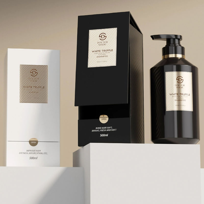 Συσκευασία αρωμάτων roll-on 3 φιαλών σε χρυσό μαύρο, πολυτελές καλλυντικό κουτί με μαγνητικό κλείσιμο