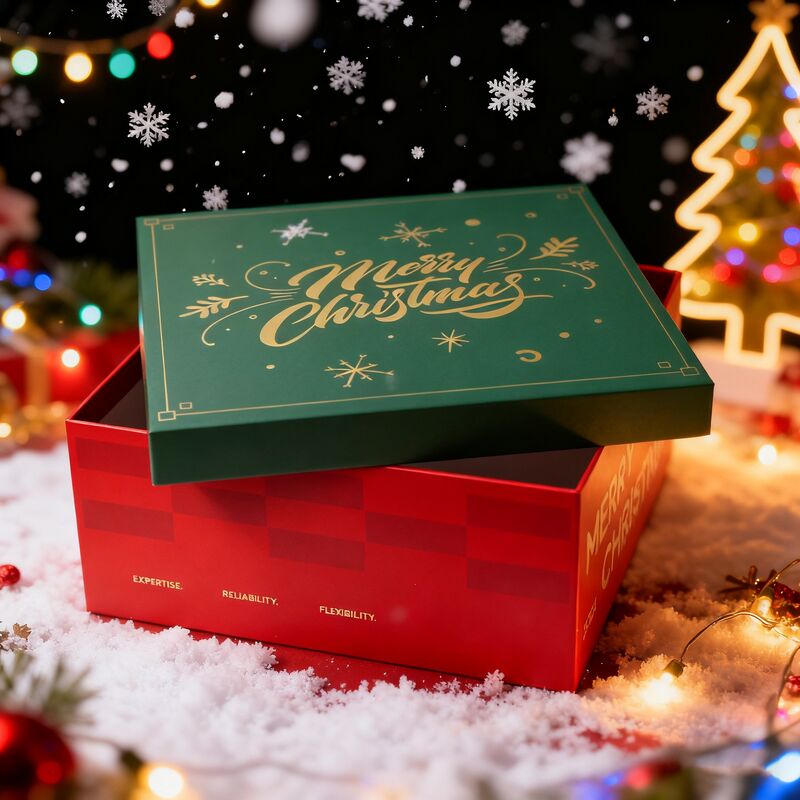 Προσαρμόσιμο κόκκινο χριστουγεννιάτικο χαρτόνια δώρο κουτί με κάλυμμα και βάση για χονδρικό και λιανικό εμπόριο