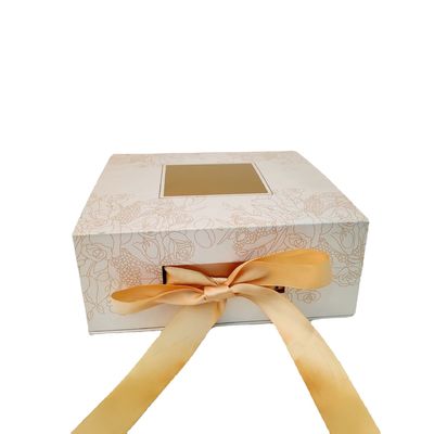 Αδιάβροχο κιβώτιο κέικ κορδελλών εγγράφου χρυσό με το βαθμό τροφίμων παραθύρων